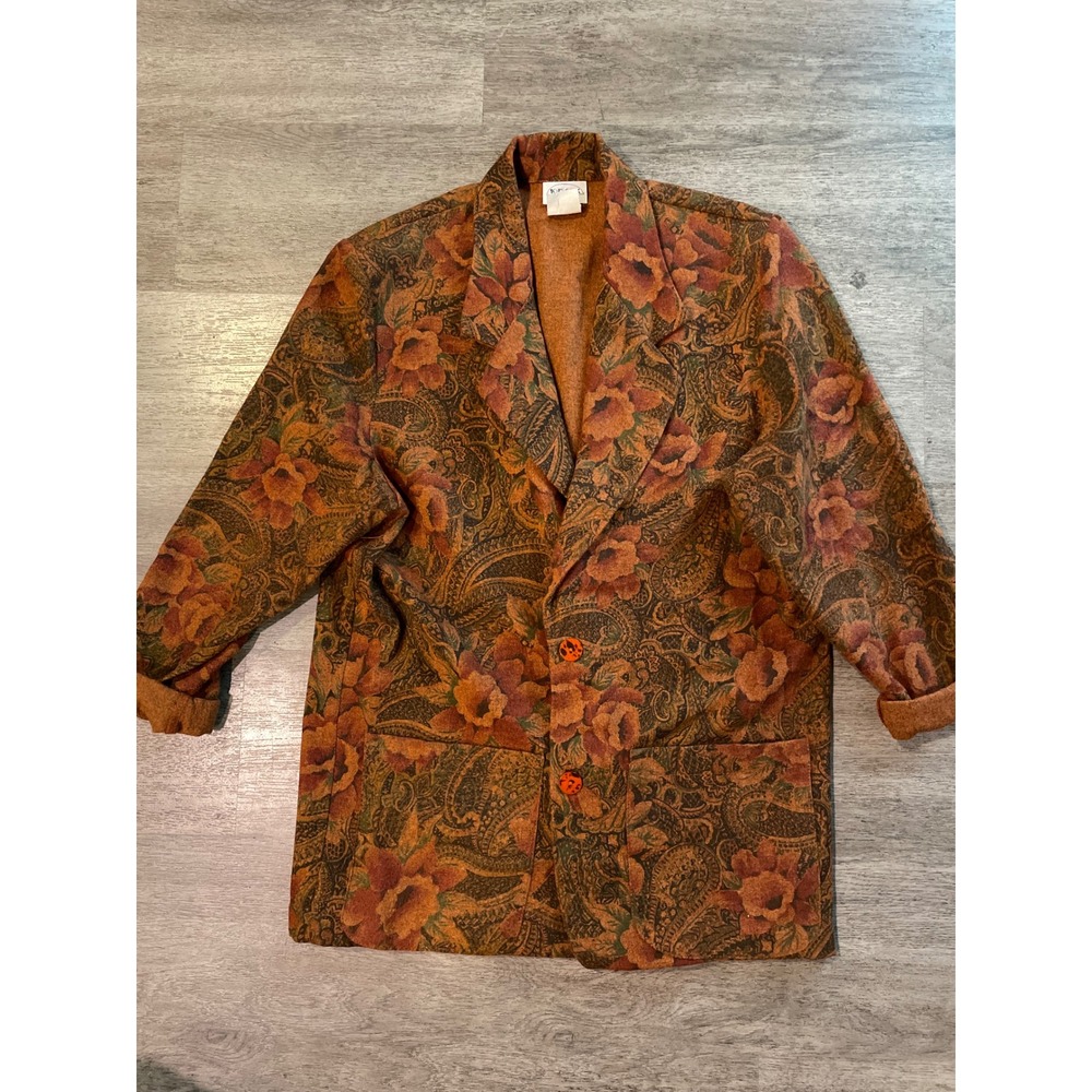Vtg 1045 Park Women's Paisley Floral Blazer Orange Brown Size Small Grandmacore